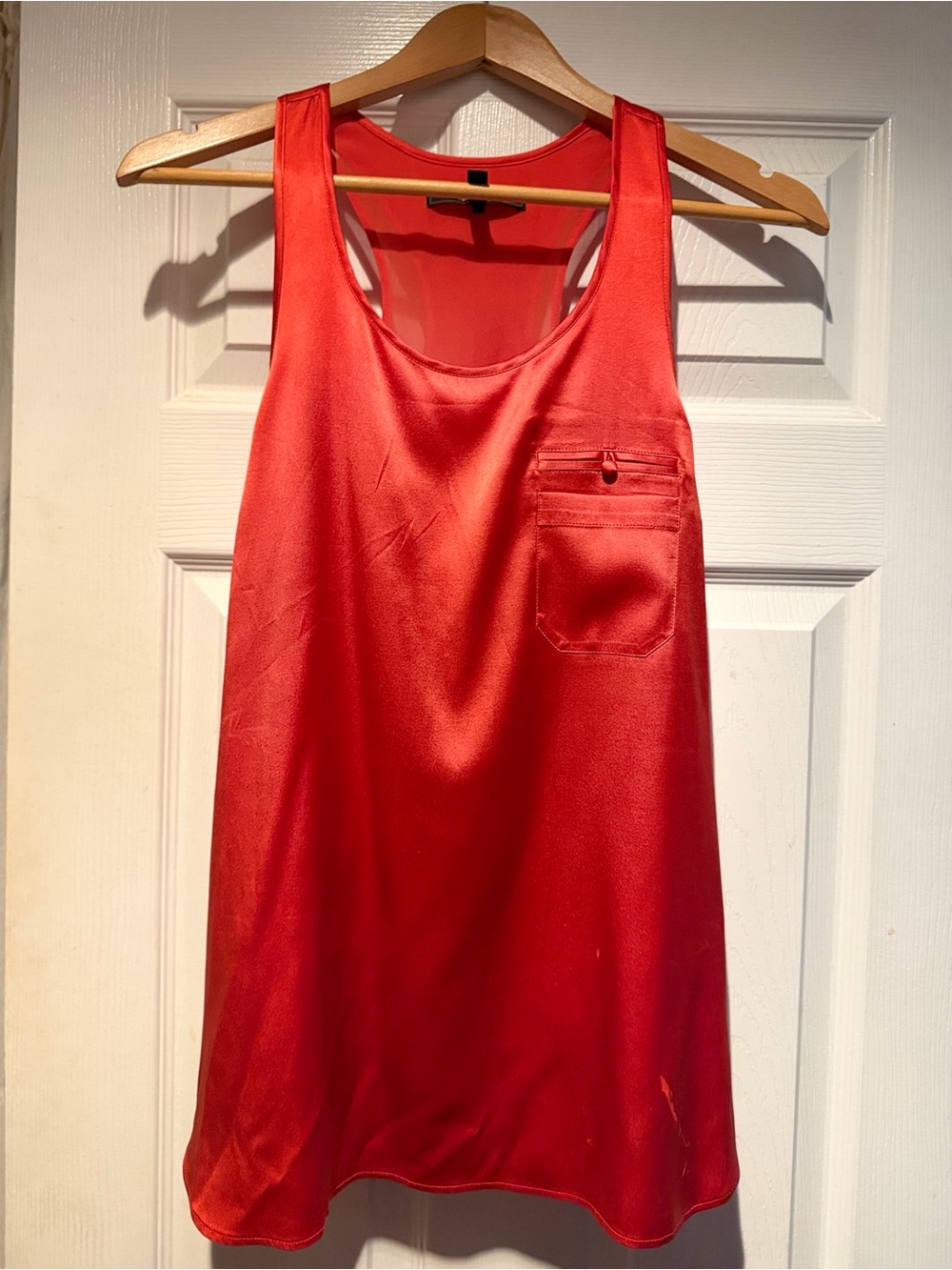 BCBGMaxAzria Red Satin Tank with Chest Pocket